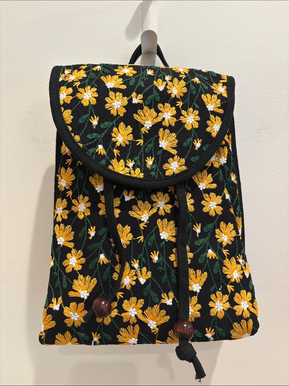 Mini Drawstring Backpack Purse Embroidered Floral NWOT